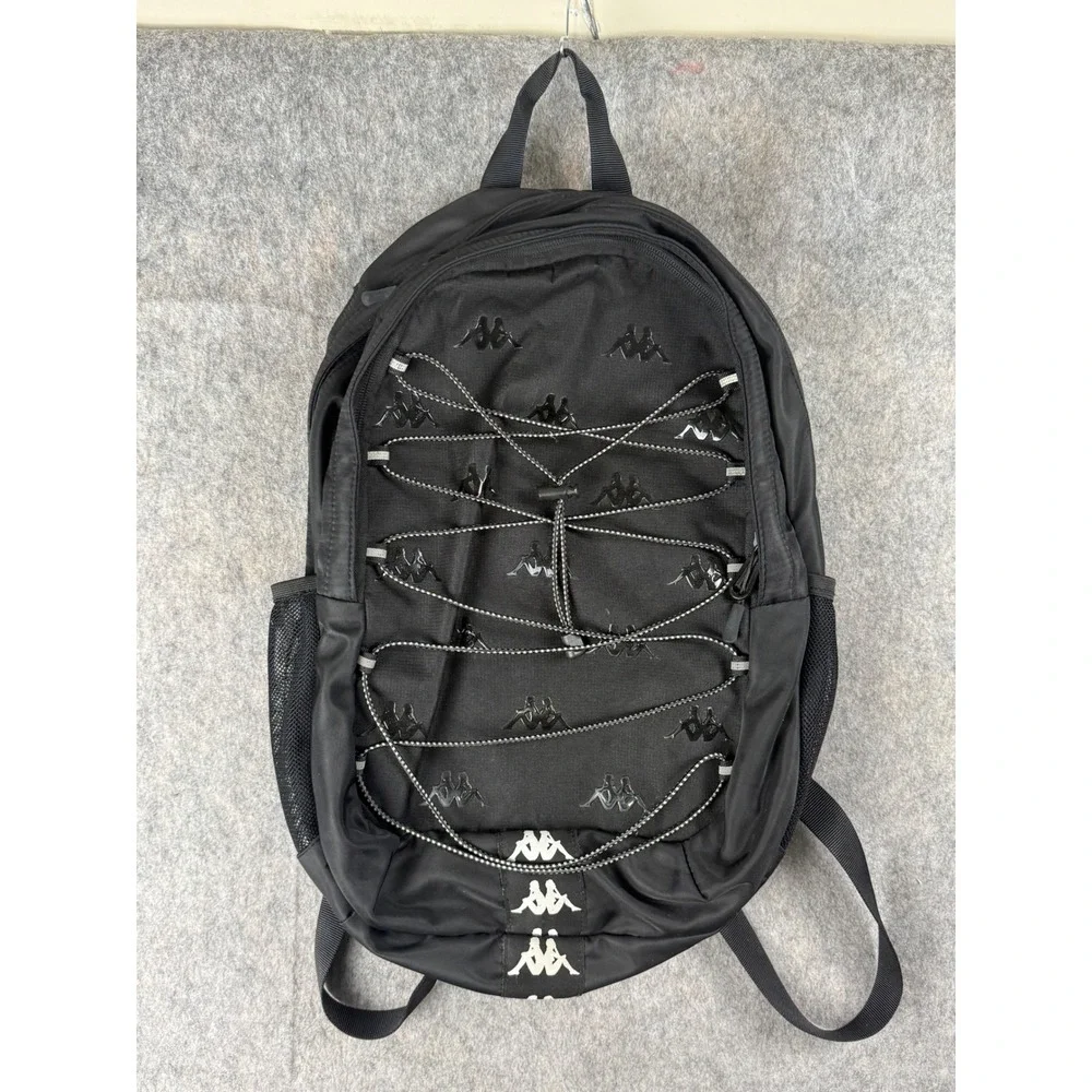 Kappa Backpack Unisex Medium Black Polyester Sport Bungee Logo Y2K Streetwear